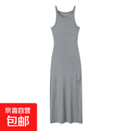 2025歐美跨境女裝夏季螺紋高腰修身包臀開(kāi)叉連衣裙 灰色 M