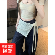 設(shè)計感鏤空針織半身裙女夏季疊穿系帶屁簾洋氣百搭短裙子 杏色 均碼