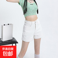 辣妹街頭直筒牛仔短褲女春夏季新款韓版高腰寬松顯瘦百搭牛仔熱褲 白色 M