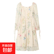 新款溫柔碎花法式方領(lǐng)收腰連衣裙Z0020 圖片色 S 【100斤以下】