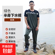 下水褲半身連體防水加厚衣服雨褲水鞋雨鞋全身抓魚褲涉水捕魚褲男 軍綠色背帶褲【經(jīng)典+舒適】 40