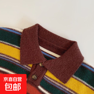 秋季翻領(lǐng)卡通刺繡針織毛衣2025新款男童女童休閑打底衫上衣p234 針織衫翻領(lǐng)-黑 140 cm