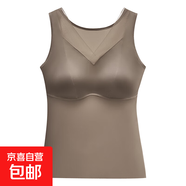 性感網(wǎng)紗拼接緞面打底背心裸感無(wú)痕自帶胸墊夏季薄款大碼美背內衣 淺咖色-1件裝 XL (建議110-130斤)