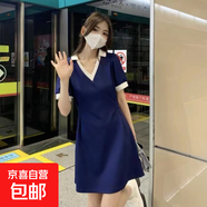 大碼女裝新款春夏polo連衣裙子胖mm遮肚顯瘦法式小眾設計 藏青短款 2XL