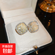 銀針漸變藍色系水晶蝴蝶花朵耳環(huán)夏季小清新氣質(zhì)耳墜時(shí)尚甜美耳飾 28#銀針-金色方形