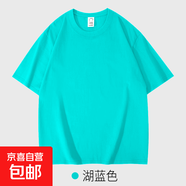 重磅純棉短袖t恤男 夏季休閑寬松港風(fēng)五分袖體恤純色半袖男潮Tins 勝潮-T210湖藍 XL 【140-160斤】