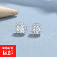 S925純銀2024秋冬新款時尚百搭氣質(zhì)感方形滿鉆螺紋擰扣耳釘 白金色-大號(配膠塞) 925銀