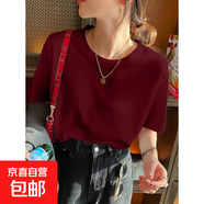 超火正肩圓領(lǐng)短袖t恤女2025新款夏季慵懶風(fēng)外穿百搭寬松休閑上衣 078-酒紅色 3XL 175-200斤