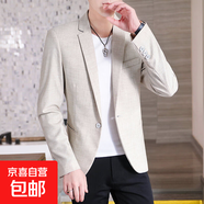 青年春秋韓版潮流修身西服男士藍(lán)色帥氣英倫西裝社會小伙單西外套 285米白色 2XL
