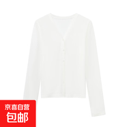 冰絲針織女式風(fēng)琴褶V領(lǐng)開衫女夏季防曬外套 白色 M