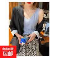【都市麗人制造商】V領(lǐng)吊帶內(nèi)搭女寬松棉麻遮副乳小背心外穿 灰色【寬吊帶】 XL  【106-120斤】