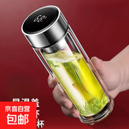 高硼硅雙層玻璃杯大容量泡茶杯茶水分離安全無(wú)毒隔熱杯車載水杯商 顯溫蓋350ml直筒杯