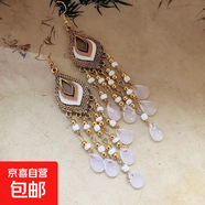 波西米亞水滴羽毛米珠流蘇耳環(huán)小眾情人節禮物耳墜輕奢民族風(fēng)耳飾 8#耳鉤-金色-白色