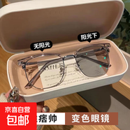 痞帥斯文半框變色眼鏡男近視可配度數(shù)防藍(lán)光平光鏡女韓版大臉顯瘦 魅影黑框【變色活力茶】 近視左右225度-送鏡盒布
