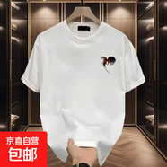 短袖t恤男2025夏季寬松潮流百搭港風(fēng)學(xué)生情侶裝半袖打底衫SJ 杰袖-紅愛心小圖-白色 M