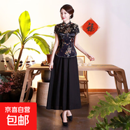 復(fù)古改良旗袍上衣女裝夏季中國風(fēng)中式日常短袖立領(lǐng)上衣演出服J02 黑色龍鳳 4XL （135-145斤）