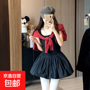 辣妹無(wú)袖吊帶背心連衣裙女夏季法式氣質(zhì)絕美甜辣收腰顯瘦蓬蓬短裙 黑色 【KK-R2064】 2XL