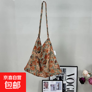 韓版ins風(fēng)燈芯絨碎花大容量單肩包 橘色大花/ 均碼