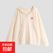 拉鏈衛(wèi)衣外套女春秋款2025新款爆款女裝連帽開衫早春休閑大碼上衣 奶白色 （圖案隨機） L 【隨性百搭】