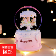 品牌文創(chuàng  )  少女心天鵝夢(mèng)境玻璃水晶球音樂(lè )盒彩燈飄雪八音盒兒童女生日禮物 2101粉 中號80彩燈+音樂(lè )