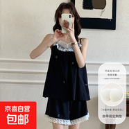 云朵棉自帶胸墊睡衣女夏季韓系ins風(fēng)蕾絲花邊格子吊帶短褲家居服 R38(固定胸墊) 2XL