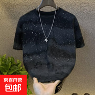 網(wǎng)紅滿天星圓領重工燙鉆t恤男短袖潮牌ins精神社會小伙半袖T恤衫 KCJD-M51 黑色 XL