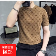 潮牌輕奢短袖t恤男士2025夏季潮流修身圓領(lǐng)半袖體恤上衣打底衫QP 0663服飾D237咖啡色 L