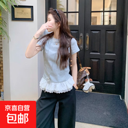 溫柔甜妹風(fēng)設計感蕾絲拼接短袖T恤女春季小個(gè)子白色修身顯瘦上衣 7花灰色 M