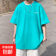 短袖t恤男重磅寬松上衣半截袖打底衫圓領(lǐng)五分袖夏季百搭舒適衣服 湖綠色 T182Let小字母     勤遠 L 【105-120斤】