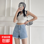 牛仔短褲女夏季薄款高腰寬松闊腿褲毛邊顯瘦A字辣妹熱褲J803 藍(lán)色 XL （115-125斤）