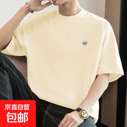 冠軍印潮流字母刺繡圓領(lǐng)短袖T恤男裝夏季2025新款冰絲棉純色半袖 M09-716米黃色 XL
