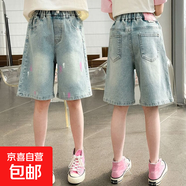 女童牛仔短褲夏季薄款外穿女大童寬松中褲兒童褲子休閑五 牛仔短褲 160