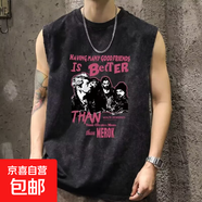 美式印花寬松背心男夏季健身坎肩ins袖坎袖無(wú)袖T恤潮休閑男女 灰色 零野    BS500 L 【95-115斤】