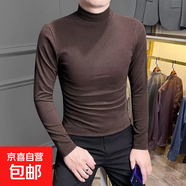半高領(lǐng)打底衫男士秋冬季新款雙面德絨保暖修身中領(lǐng)內(nèi)搭長(zhǎng)袖T恤男 深棕色 XL