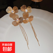銀針中古圓形花朵流蘇耳環(huán)歐美復古金屬感耳釘氣質(zhì)輕奢耳飾批發(fā)女 118#銀針-金色花朵（真金電鍍）