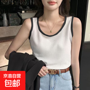 2025早春新款吊帶背心女內搭打底夏季設計感華夫格拼接無(wú)袖上衣潮 B167-拼接白 XL 建議115-130斤