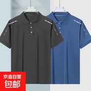 POLO衫男夏季薄款冰絲涼感短袖t恤男寬松休閑翻領(lǐng)體恤大碼半袖潮 純灰+純藍【連桿蝴網(wǎng)POLO衫】 3XL 建議145-160斤