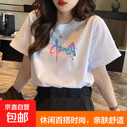 夏季短袖T恤女學(xué)生寬松潮ins印花韓版印花五分短袖 櫻花中國(guó)白色 XL