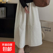 波點(diǎn)裙大碼胖mm中長(cháng)款遮胯顯瘦春夏新款梨形身材a字西裝半身裙子 杏色(有內襯和口袋) 2XL 【建議130-140斤】