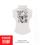 純欲風(fēng)辣妹設(shè)計(jì)感正肩棉質(zhì)半高領(lǐng)T恤女夏季新款收腰顯瘦短款上衣 1011淺灰色 M 【建議90-100斤】