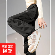 美式工裝褲子男女夏季潮牌寬松直筒顯瘦運動(dòng)多口袋帥氣闊腿休閑褲 黑色 XL 建議 115-130斤