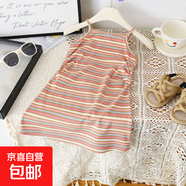 兒童吊帶條紋長(cháng)裙夏季連衣裙女童夏休閑修身背心小裙子e73 粉條紋 90 碼（身高80-cm
