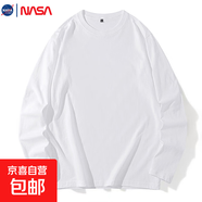 NASALIKE純棉秋冬季新款純色圓領(lǐng)衛(wèi)衣常規(guī)版套頭長袖上衣男女款T恤打底衫 C01180長T-白色 3XL【修身直筒版】