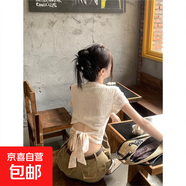 辣妹后背鏤空綁帶短袖T恤2025夏季新款設計感修身顯瘦短款上衣女 杏色不透版 S