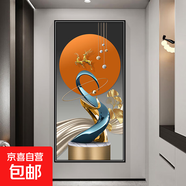 新中式玄關(guān)裝飾畫3d立體貼畫自粘壁紙客廳背景墻入戶走廊過道墻貼 福祿相伴 寬30cm-高60cm