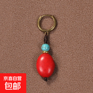 藏族耳環(huán)復古民族風耳墜個性耳釘康巴漢子藏式耳飾 紅橢圓單只