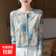 2025春夏圓領(lǐng)針織開(kāi)衫女新款外搭空調衫毛衣外套/RWM14-X 水云藍 L 105-120斤