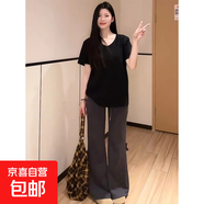 重磅大V領(lǐng)垂感莫代爾短袖t恤女夏季慵懶風(fēng)純欲體恤女上衣891 黑色 2XL 建議130-145斤