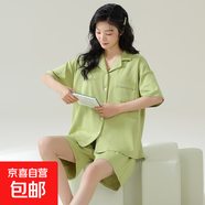 睡衣女夏季純棉薄款短袖短褲家居服夏天夏款開(kāi)衫超柔軟可外穿套裝 CKE-W6604A 無(wú)胸墊 L