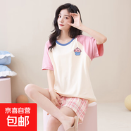 胸墊睡衣女2025年新款夏季仿棉短袖長(cháng)褲少女家居服套裝防凸點(diǎn)柔軟 D26粉蘑菇 【雙短+胸墊】 L 【建議110-140斤】2碼